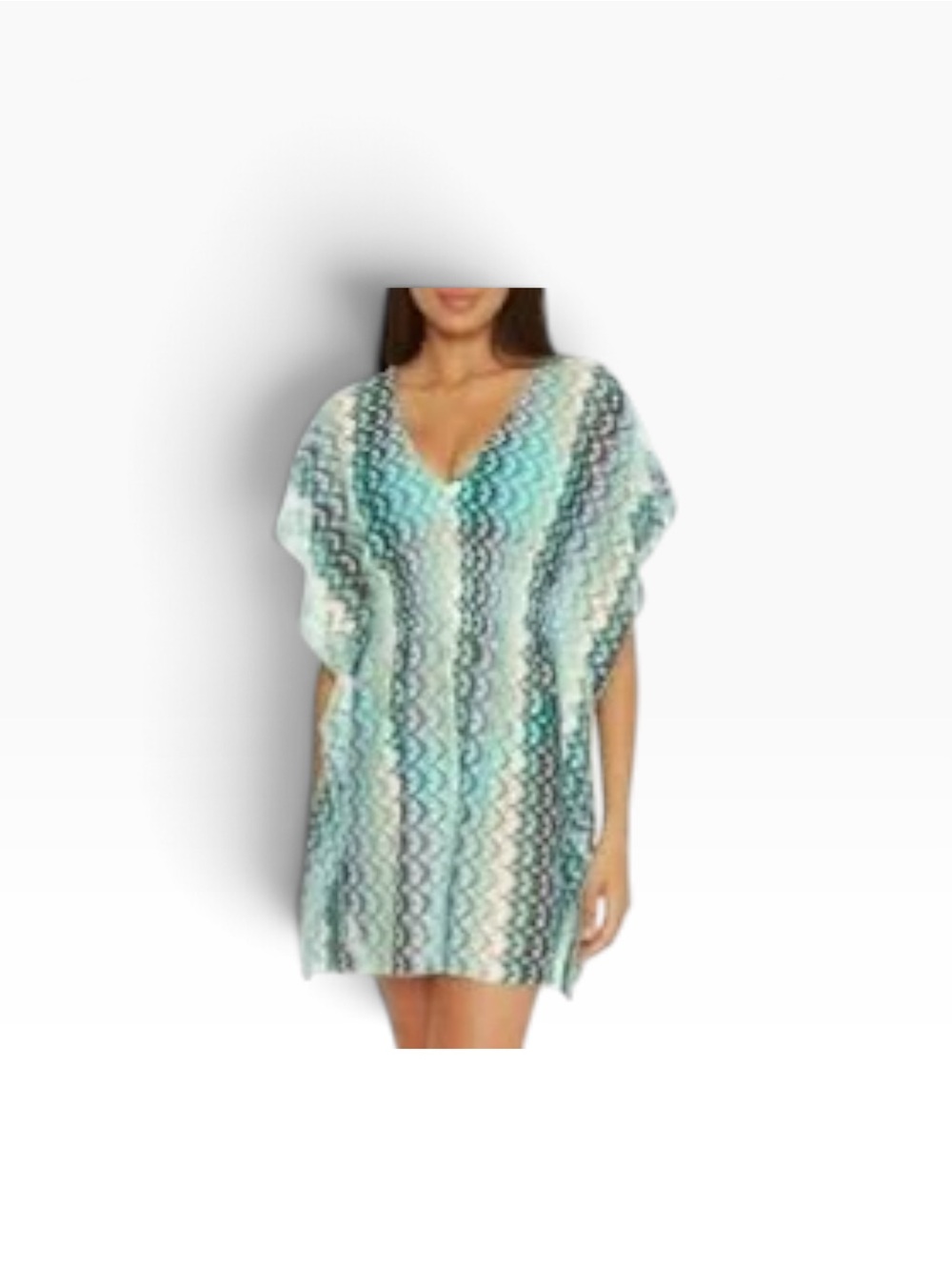 BECCA Teal and Navy Wave V-Neck Coverup